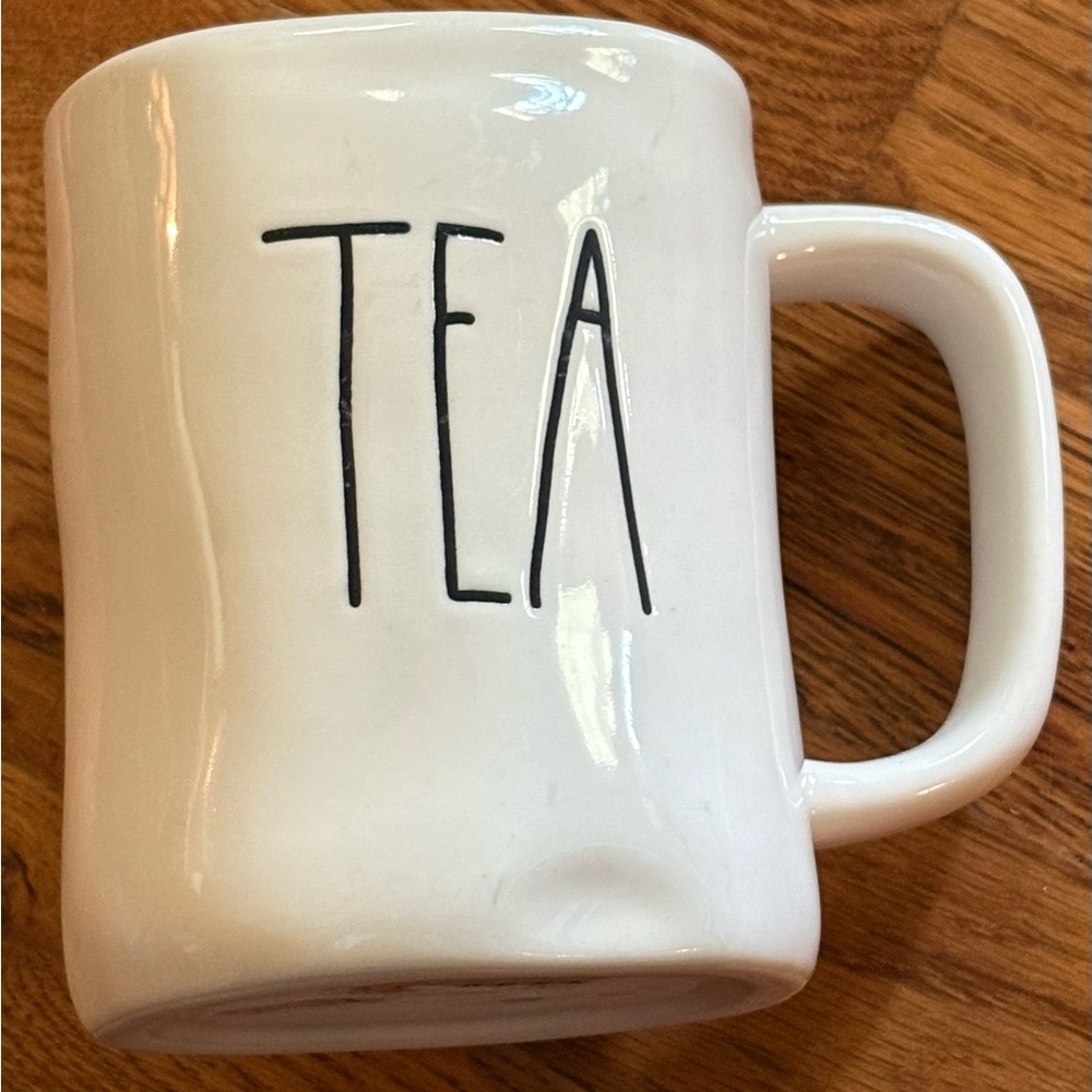 Rae Dunn "TEA" Coffee Mug Cup White w/ Teal Blue Green Interior Ceramic, NWOT